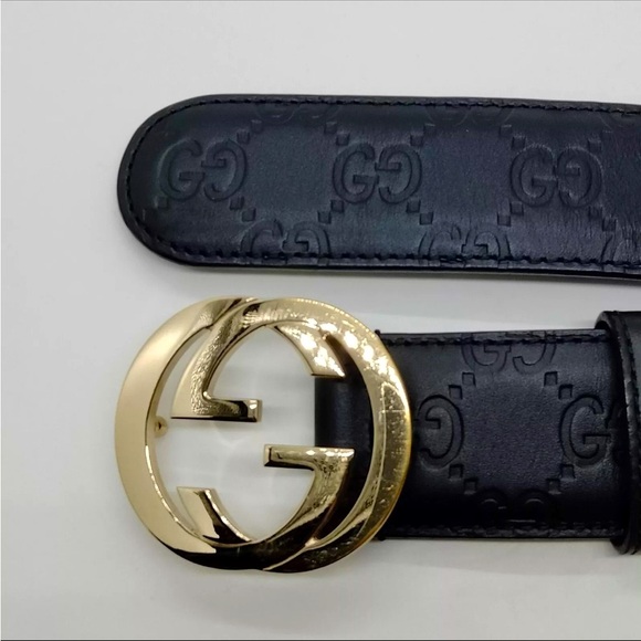 Authentic Gucci Black Leather Belt with Gold Buckle - Picture 6 of 12